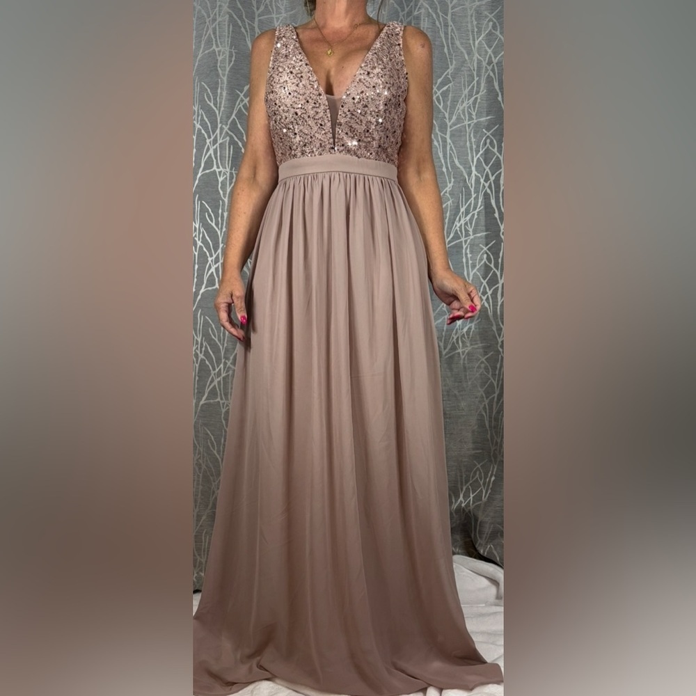 PromGirl Blush Maxi Dress with Sequin Detail Size Large - Picture 2 of 12